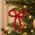 Crimson beaded bow tree ornament (Set of 6)