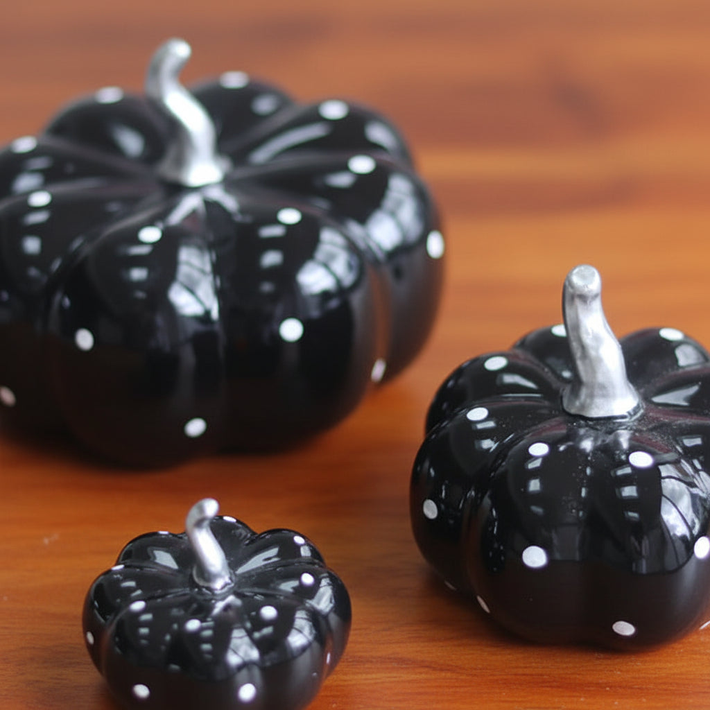 Pumpkin Black Polka Dot - Tiny(  Set of 4)
