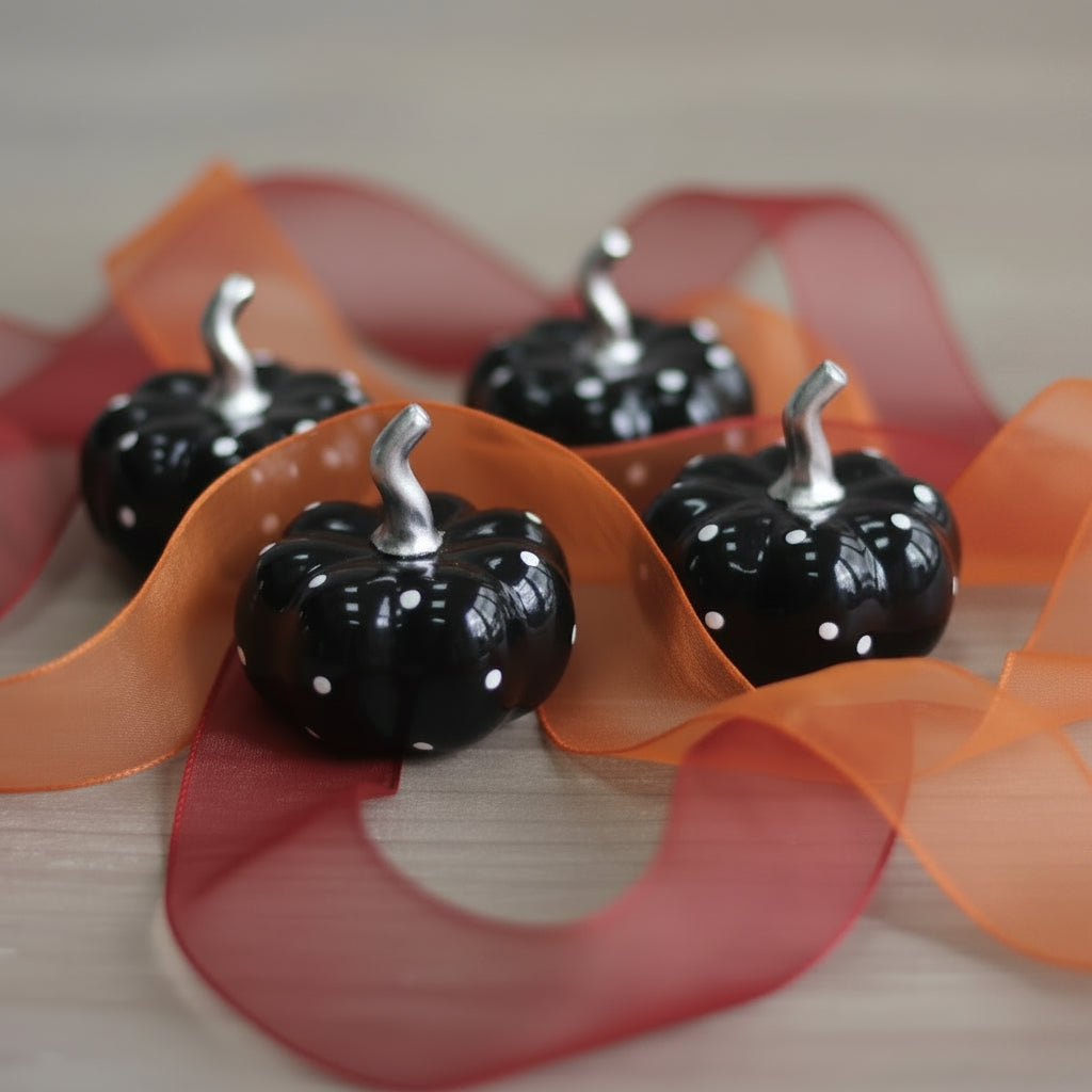 Pumpkin Black Polka Dot - Tiny(  Set of 4)