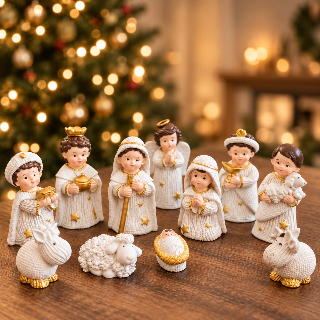 Miniature Nativity Figurines - Ivory & Gold