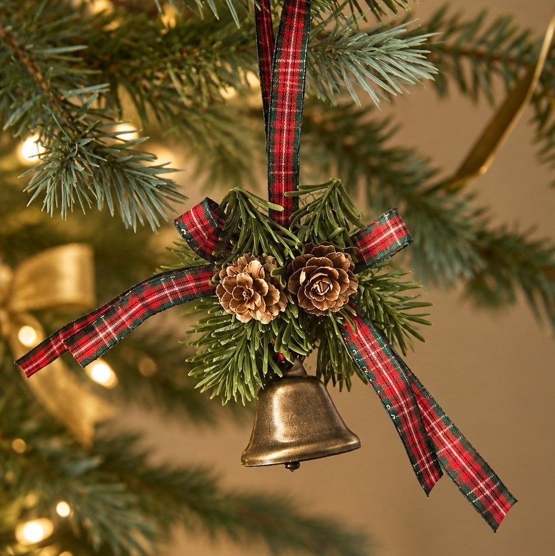 Pine and Plaid Bell Ornament