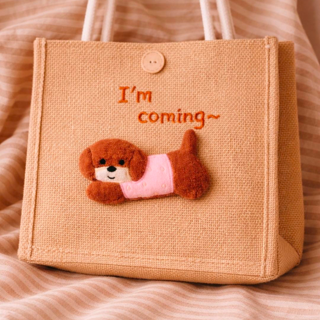 Puppy Love jute Tote Bag