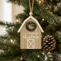 Christmas cottage barn ornament