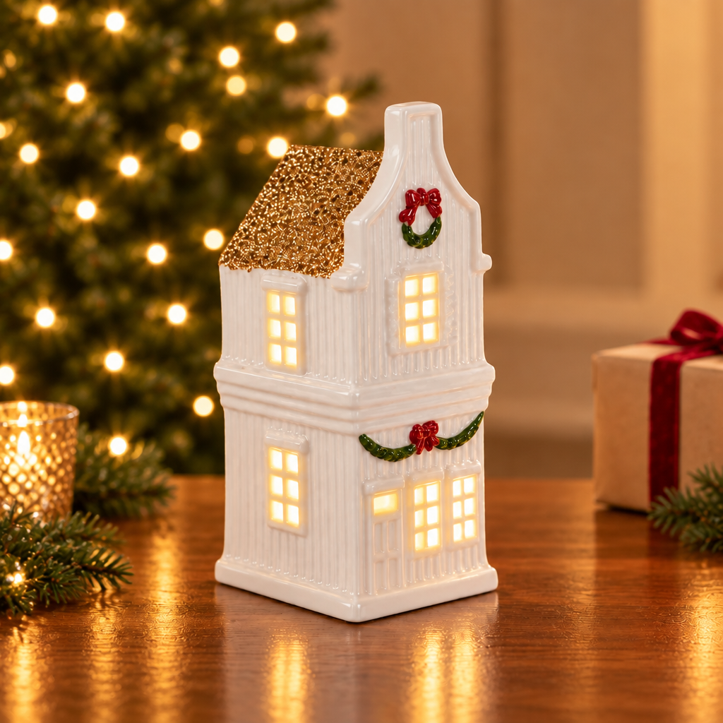 Scandi Christmas House with wreath details